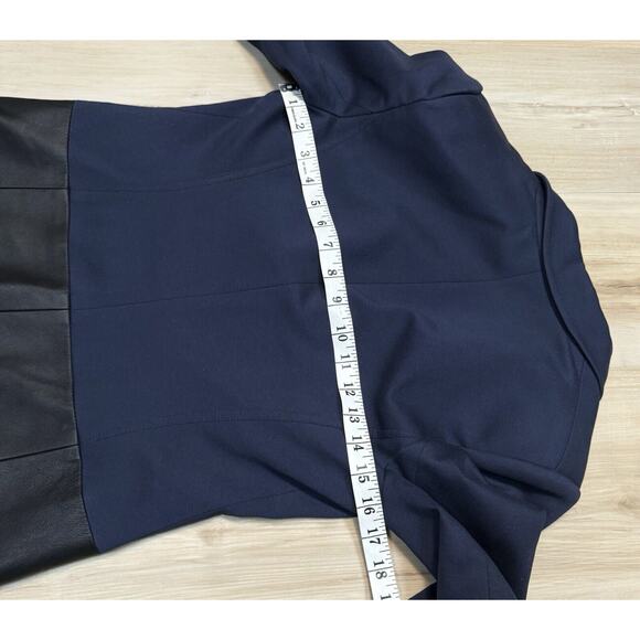 THEORY Shinna C Pryor Blazer Leather / Viscose Combo Navy / Black-Brown Size 4 - Picture 12 of 16